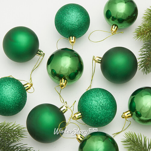 Набор пластиковых шаров Liberty Twist 6 см, 10 шт, рождественский зеленый Winter Deco