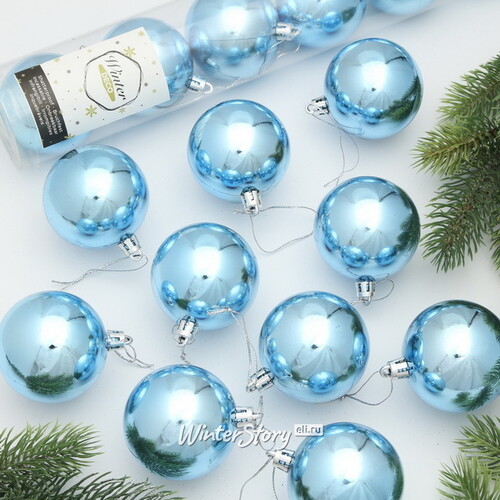 Набор пластиковых шаров Liberty 6 см, 10 шт, голубой глянцевый Winter Deco
