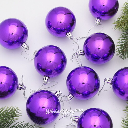 Набор пластиковых шаров Liberty 6 см, 10 шт, фиолетовый глянцевый Winter Deco
