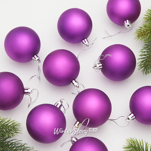 Набор пластиковых шаров Liberty 6 см, 10 шт, фиолетовый матовый Winter Deco