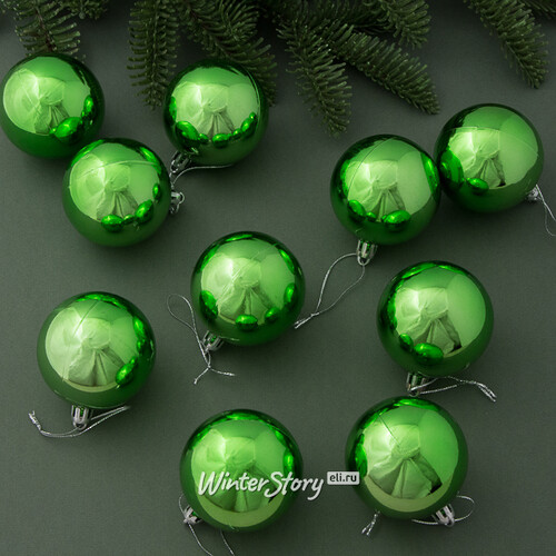 Набор пластиковых шаров Liberty 6 см, 10 шт, зеленый глянцевый Winter Deco
