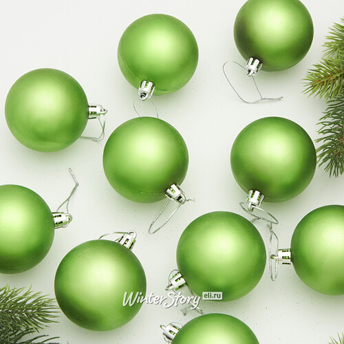 Набор пластиковых шаров Liberty 6 см, 10 шт, зеленый матовый Winter Deco
