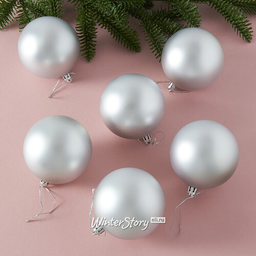 Набор пластиковых шаров Liberty 8 см, 6 шт, серебряный матовый Winter Deco