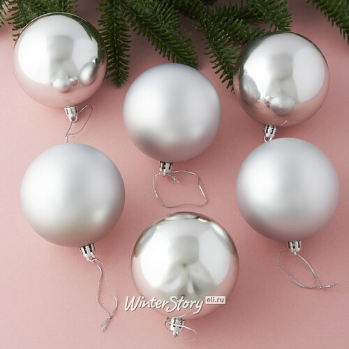 Набор пластиковых шаров Liberty 8 см, 6 шт, серебряный mix Winter Deco