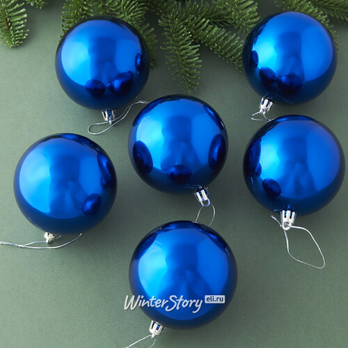 Набор пластиковых шаров Liberty 8 см, 6 шт, синий глянцевый Winter Deco