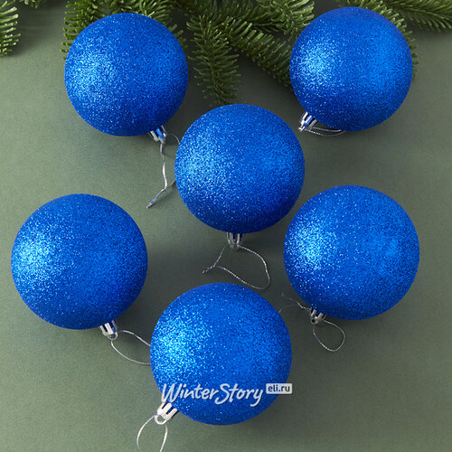 Набор пластиковых шаров Liberty 8 см, 6 шт, синий с блестками Winter Deco