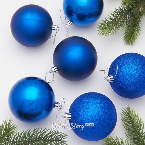 Набор пластиковых шаров Liberty Twist 8 см, 6 шт, синий Winter Deco