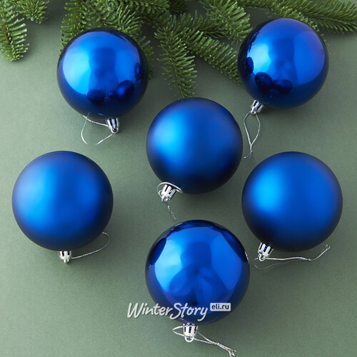 Набор пластиковых шаров Liberty 8 см, 6 шт, синий mix Winter Deco