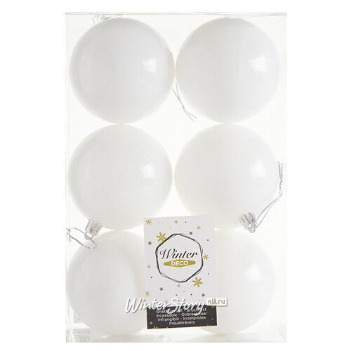 Набор пластиковых шаров Liberty 8 см, 6 шт, белый глянцевый Winter Deco
