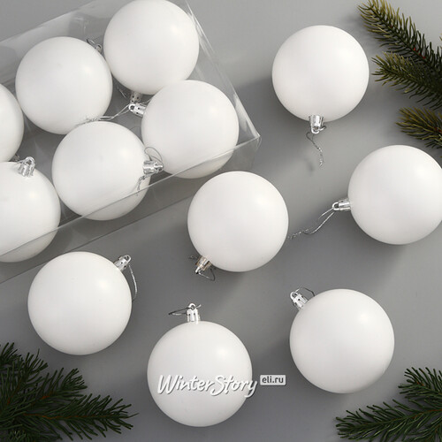 Набор пластиковых шаров Liberty 8 см, 6 шт, белый матовый Winter Deco