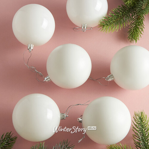 Набор пластиковых шаров Liberty 8 см, 6 шт, белый mix Winter Deco