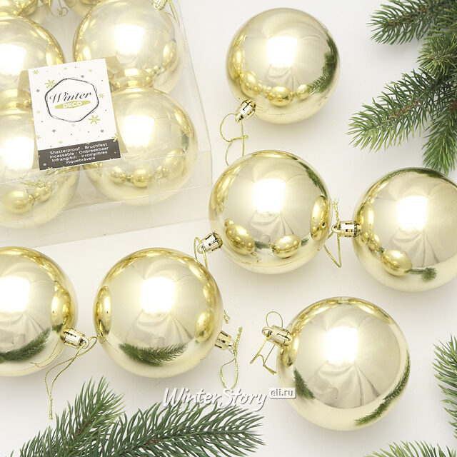 Набор пластиковых шаров Либерти 8 см, 6 шт, светло-золотой глянцевый Winter Deco