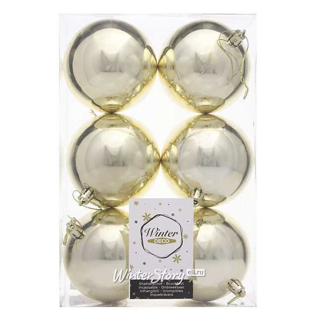Набор пластиковых шаров Либерти 8 см, 6 шт, светло-золотой глянцевый Winter Deco