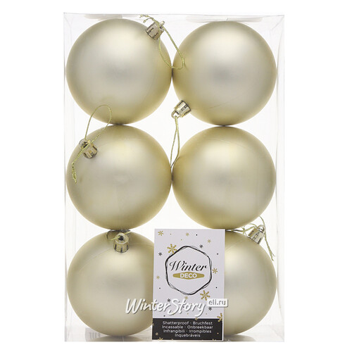 Набор пластиковых шаров Liberty 8 см, 6 шт, светло-золотой матовый Winter Deco