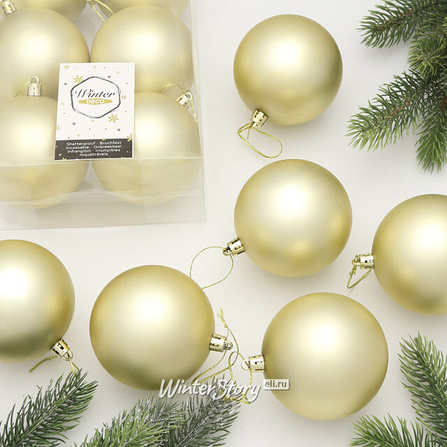 Набор пластиковых шаров Liberty 8 см, 6 шт, светло-золотой матовый Winter Deco