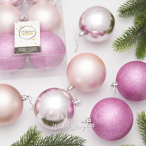 Набор пластиковых шаров Liberty Twist 8 см, 6 шт, светло-розовый Winter Deco