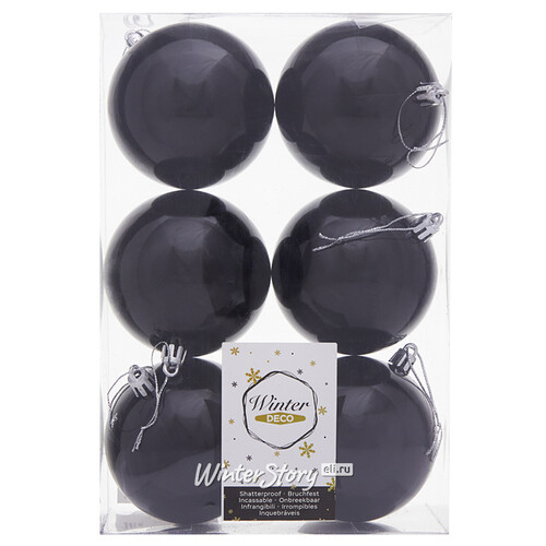 Набор пластиковых шаров Liberty 8 см, 6 шт, черный глянцевый Winter Deco