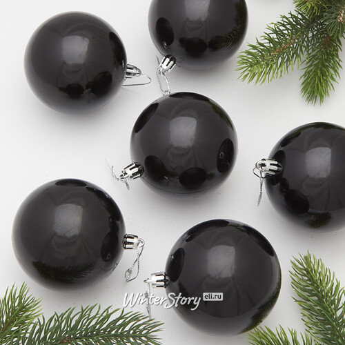 Набор пластиковых шаров Liberty 8 см, 6 шт, черный глянцевый Winter Deco