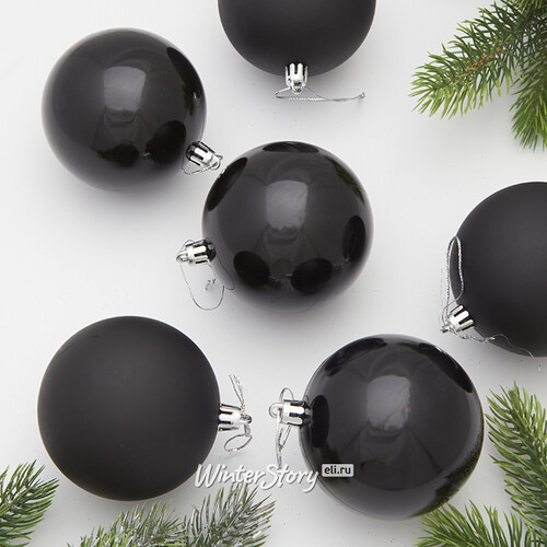 Набор пластиковых шаров Liberty 8 см, 6 шт, черный mix Winter Deco