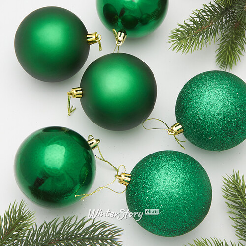 Набор пластиковых шаров Liberty Twist 8 см, 6 шт, рождественский зеленый Winter Deco
