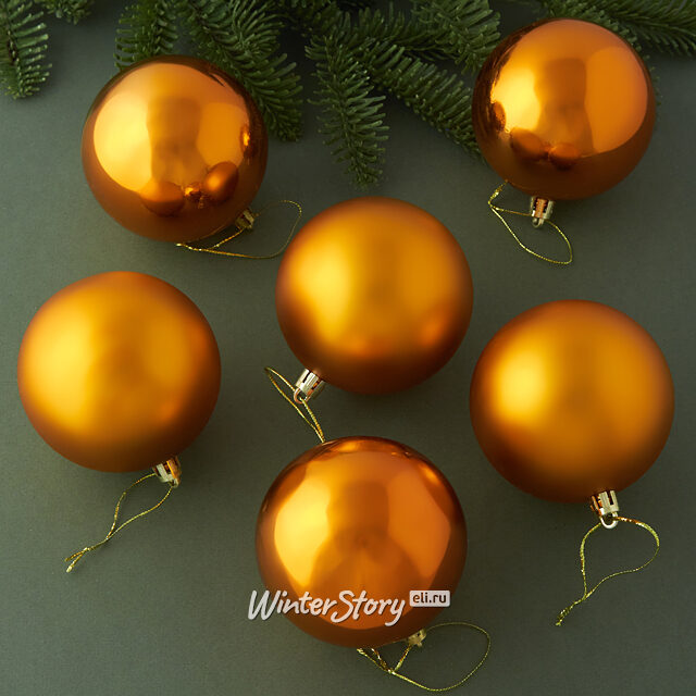 Набор пластиковых шаров Либерти 8 см, 6 шт, янтарная хурма, mix Winter Deco