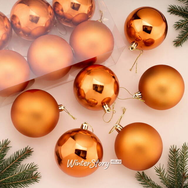 Набор пластиковых шаров Либерти 8 см, 6 шт, янтарная хурма, mix Winter Deco