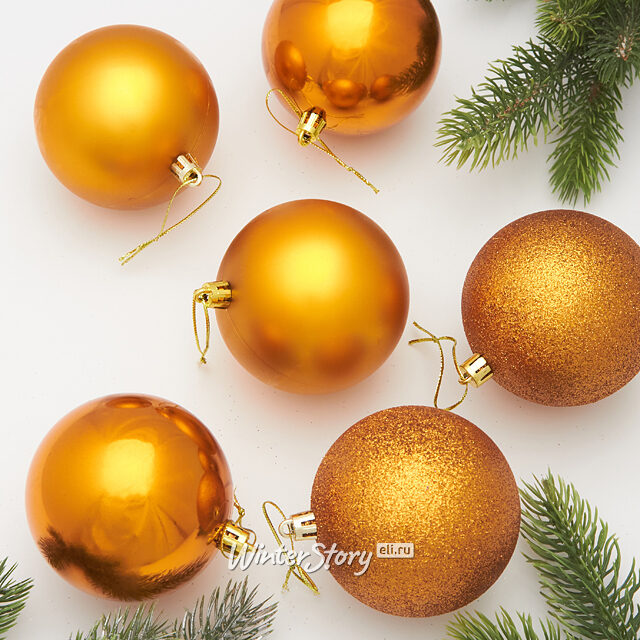 Набор пластиковых шаров Либерти Твист8 см, 6 шт, янтарная хурма Winter Deco