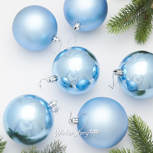 Набор пластиковых шаров Liberty 8 см, 6 шт, голубой mix Winter Deco