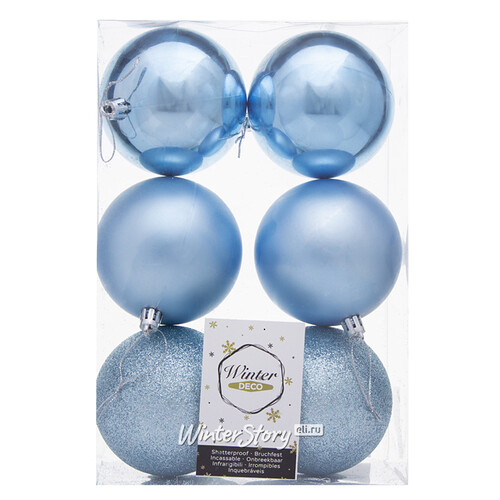 Набор пластиковых шаров Liberty Twist 8 см, 6 шт, голубой Winter Deco
