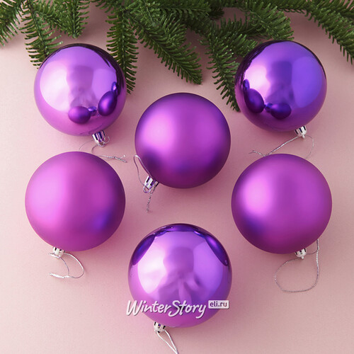Набор пластиковых шаров Liberty 8 см, 6 шт, фиолетовый mix Winter Deco