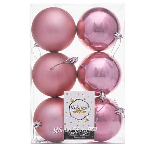 Набор пластиковых шаров Liberty 8 см, 6 шт, розовый mix Winter Deco