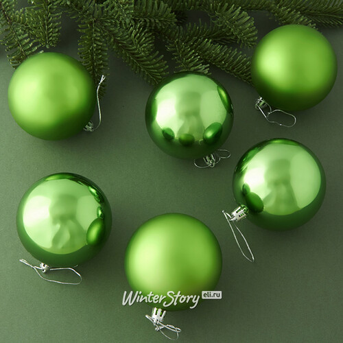 Набор пластиковых шаров Liberty 8 см, 6 шт, зеленый mix Winter Deco