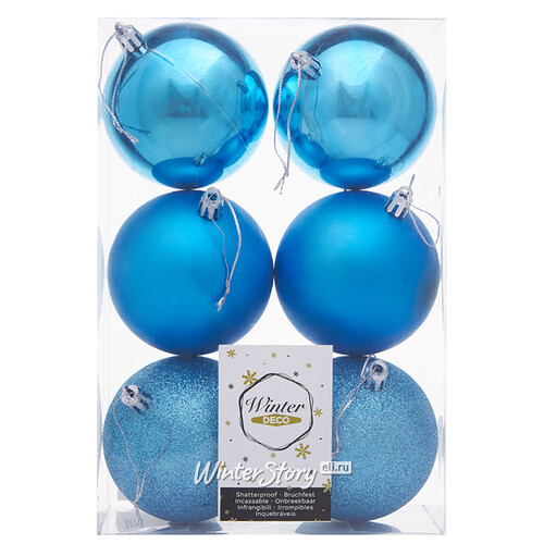 Набор пластиковых шаров Liberty Twist 8 см, 6 шт, бирюзовый Winter Deco