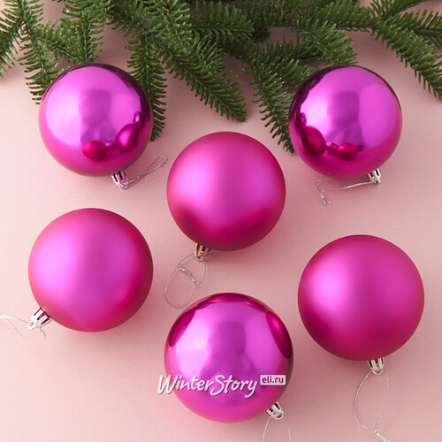 Набор пластиковых шаров Liberty 8 см, 6 шт, пурпурный mix Winter Deco