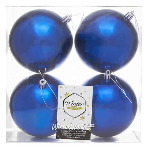 Набор пластиковых шаров Liberty 10 см, 4 шт, синий глянцевый Winter Deco