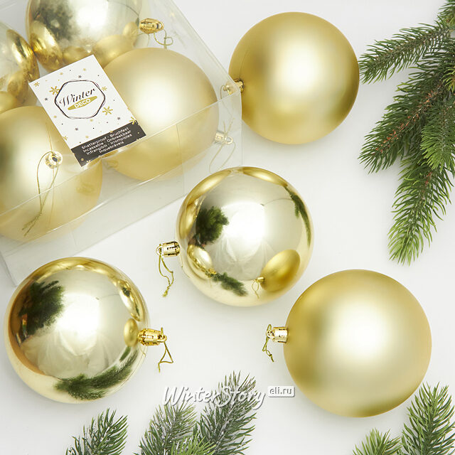 Набор пластиковых шаров Liberty 10 см, 4 шт, светло-золотой mix Winter Deco