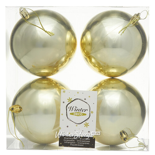 Набор пластиковых шаров Liberty 10 см, 4 шт, светло-золотой глянцевый Winter Deco