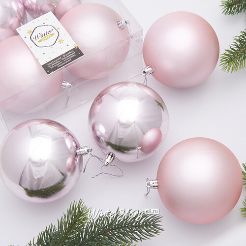 Набор пластиковых шаров Liberty 10 см, 4 шт, светло-розовый mix Winter Deco