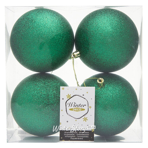Набор пластиковых шаров Liberty 10 см, 4 шт, рождественский зеленый с блестками Winter Deco