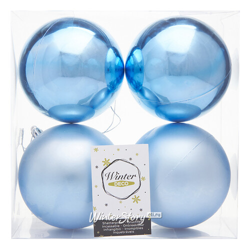 Набор пластиковых шаров Liberty 10 см, 4 шт, голубой mix Winter Deco