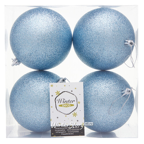 Набор пластиковых шаров Liberty 10 см, 4 шт, голубой с блестками Winter Deco