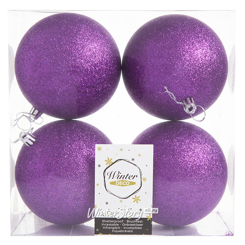 Набор пластиковых шаров Liberty 10 см, 4 шт, фиолетовый с блестками Winter Deco