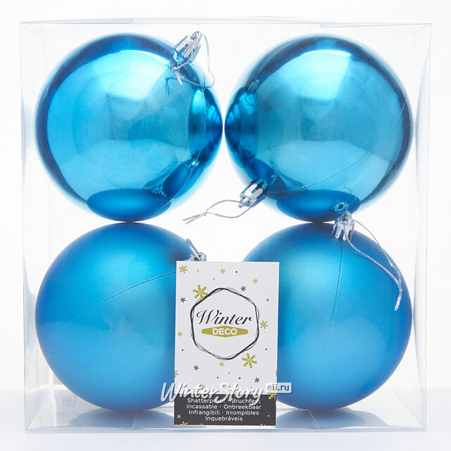 Набор пластиковых шаров Liberty 10 см, 4 шт, бирюзовый mix Winter Deco