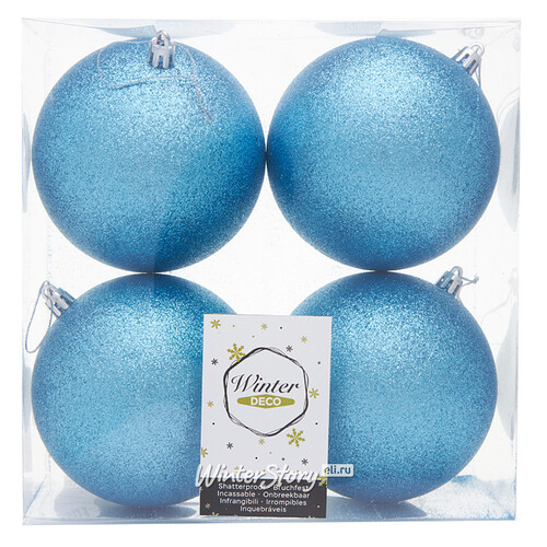 Набор пластиковых шаров Liberty 10 см, 4 шт, бирюзовый с блестками Winter Deco