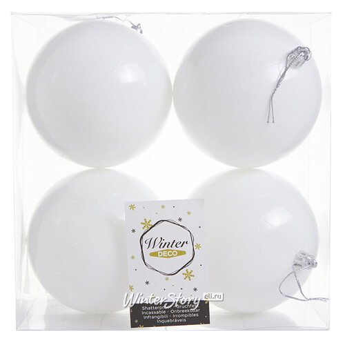 Набор пластиковых шаров Liberty 10 см, 4 шт, белый глянцевый Winter Deco