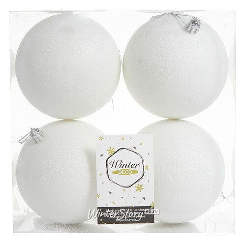Набор пластиковых шаров Liberty 10 см, 4 шт, белый с блестками Winter Deco