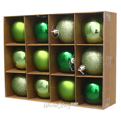 Набор пластиковых шаров Celebration 6 см зеленый, 12 шт Winter Deco