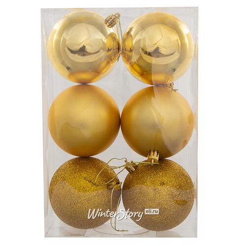 Набор пластиковых шаров Liberty Twist 8 см, 6 шт, золотой Winter Deco