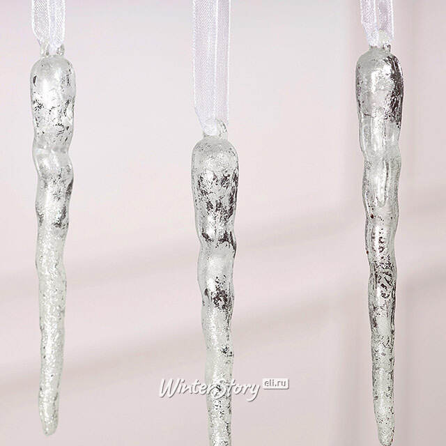 Набор елочных игрушек Сосульки Liquid Precious 10 см, серебряные, 4 шт Winter Deco