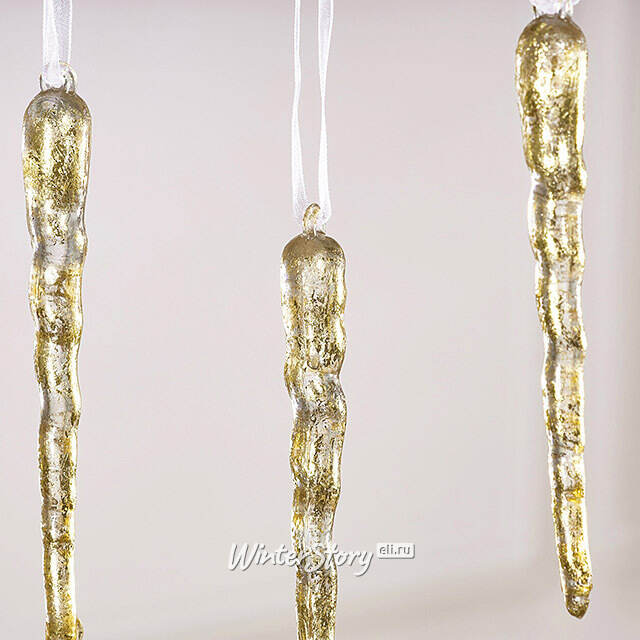 Набор елочных игрушек Сосульки Liquid Precious 10 см, золотые, 4 шт Winter Deco
